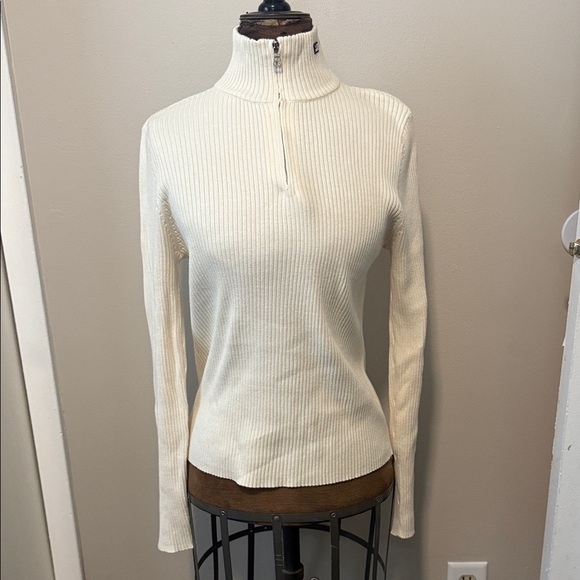 Polo Ralph Lauren Off-White Ribbed Turtleneck Sweater with 1/2 Zipper - Picture 1 of 4